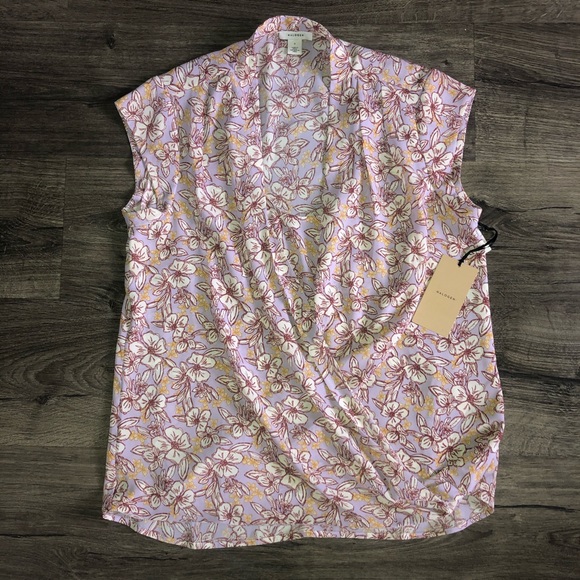 Halogen Floral Top Blouse Purple Wrap V-neck Small - Picture 3 of 7